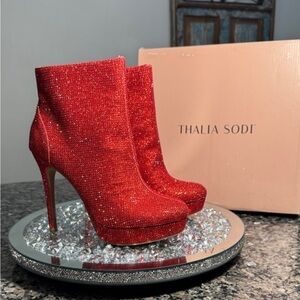 NIB Thalia Sodi Sparkling Red Heeled Boots Perfect for V Day NWT